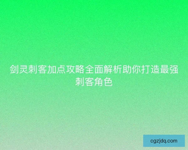 剑灵刺客加点攻略全面解析助你打造最强刺客角色
